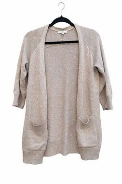Gap Woman’s Open Front Cardigan Sweater beige Cotton Cashmere Blend 3/4 Sleeve
